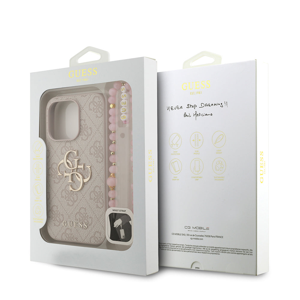 Guess iPhone 15 Pro Orjinal Lisanslı PU Deri Bilek Askı İpli Metal Büyük 4G ve Yazı Logolu Kılıf Guess iPhone 15 Pro Orjinal Lisanslı PU Deri Bilek Askı İpli Metal Büyük 4G ve Yazı Logolu Kılıf